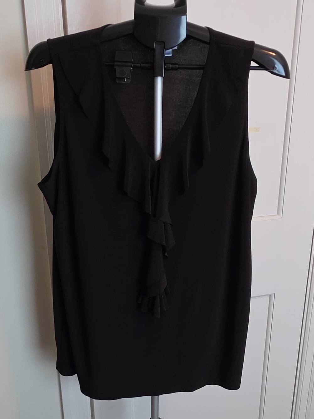 Elan + GRACE Women's Ruffle V-Neck Sleeveless Top - Black